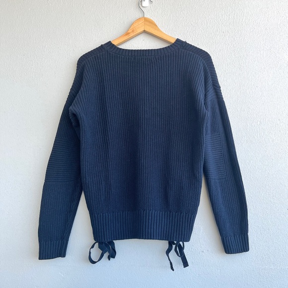 H&M | Navy Ribbed Knit Sweater With Lacing - Picture 3 of 16
